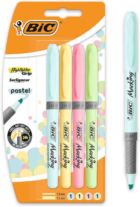 Bic Highlighter Grip Pens Assorted Pastel Colours Pack Of 4 Amazon
