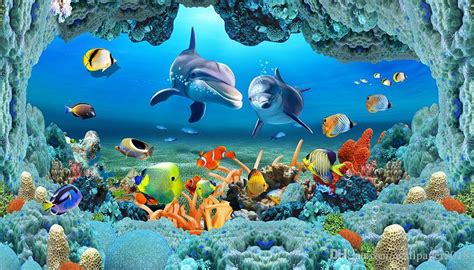 You can also upload and share your favorite underwater hd wallpapers. Wallpaper For Walls 3D Sea World Underwater Caves Dolphin ...