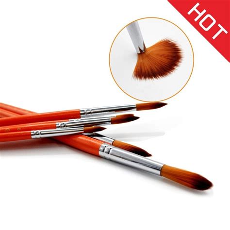 Nylon Hair Wood Handle Orange Color Watercolor And Oil Paintbrush 6pcs