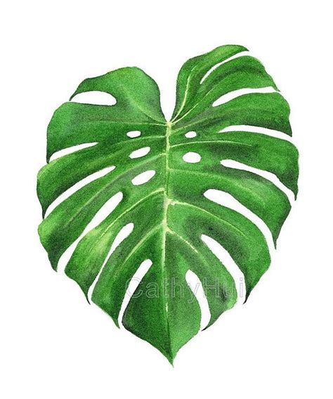 Set Of 2 Tropical Green Leaf Print Of Watercolour Paintings Etsy