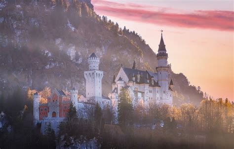 Wallpaper Autumn Forest Trees Sunset Rock Castle Germany Bayern