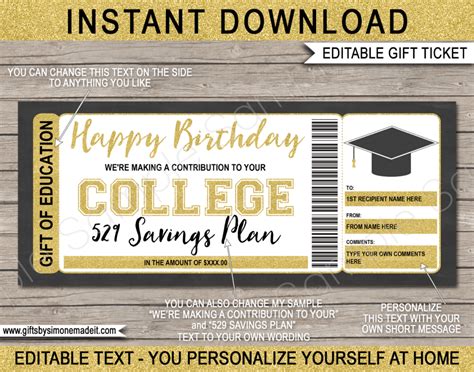 529 Savings Plan T Certificate Template College Fund Donation Card