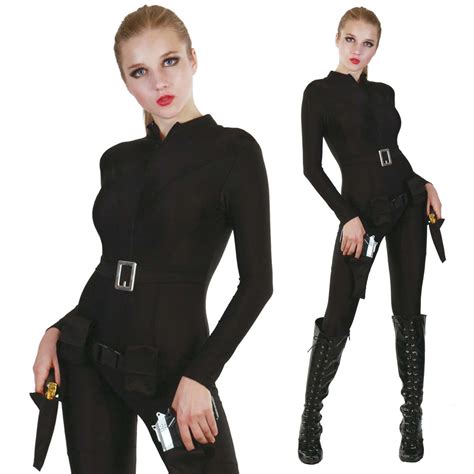 International Spy Womens Costume Black Widow Catwoman Jumpsuit Utility