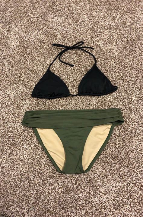 black triangle kira bikini top size small olive green wide waist victoria s secret bikini