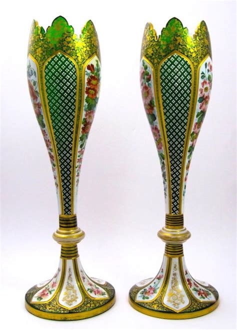 Tall Pair Of Bohemian Overlay Glass Vases Picture 2 Glass Vase Glass Vase