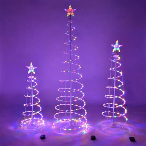 Yescom Set Of 3 Led Spiral Christmas Tree Light Kit Star Topper Battery