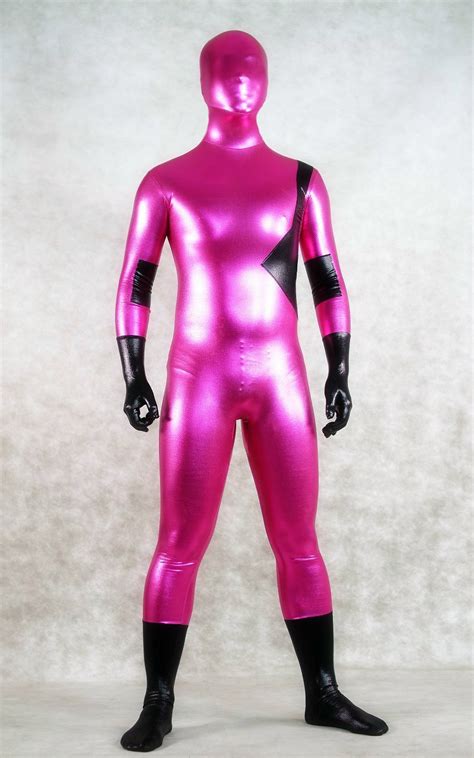 Fushia Black Shiny Spandex Zentai Suit 3899 Halloween Superhero