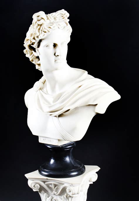 Antique Vintage Composition Marble Bust Of Apollo On A Pedestal 20th