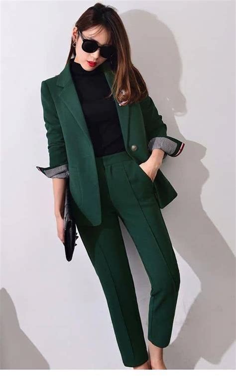 Green Suit For Office Trendy Work Outfit Pantsuits For Women Work