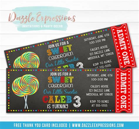 The two paragraphs below contain spoilers to what you may. Lollipop Chalkboard Ticket Invitation 2 - FREE thank you ...