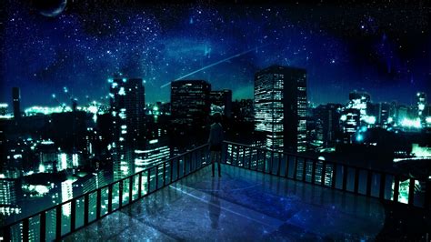 Stars Skyline Anime City Hd Wallpaper