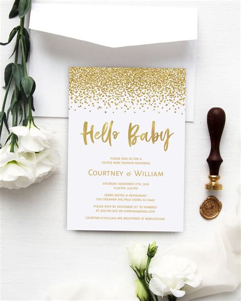 Gold Glitter Baby Shower Invitation Template Instant Download Etsy