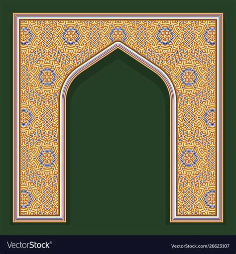 Patterned Arched Frame In Oriental Traditional Vector Image