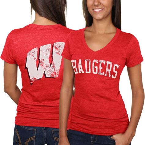 wisconsin badgers women s slab serif tri blend v neck t shirt cardinal the official store of