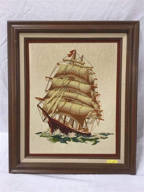 Sold Price Vintage Sailing Ship Wall Art Copper Wire And String Ship On Felt Backing