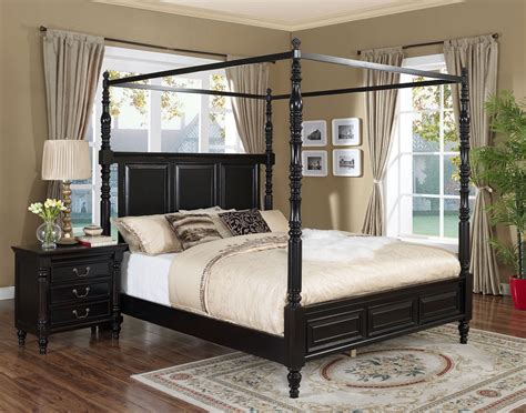 Martinique Rubbed Black Canopy Bedroom Set With Drapes From New