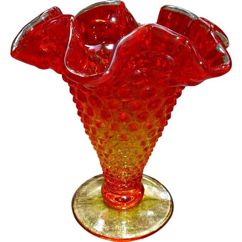 Small Vintage Glass Amberina Hobnail Vase Crimped Edge Hobnail Vase China China Fenton Glass