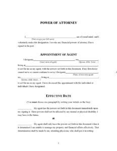 power  attorney forms  word