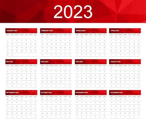 Modelo De Calendário Para 2023 Anos Vetor Premium