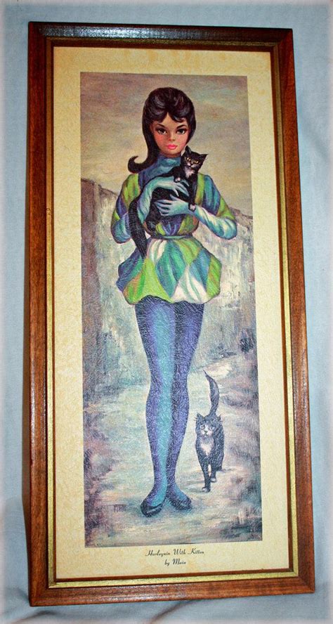 1960s Harlequin With Kitten Print By Maio Eyes Artwork Vintage