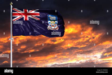 Bandera De Las Islas Malvinas En La Bandera Ondeando En El Viento En Contra De Un Colorido