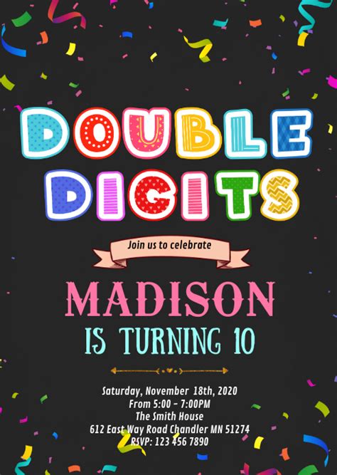 Double Digits 10th Birthday Invitation Template Postermywall