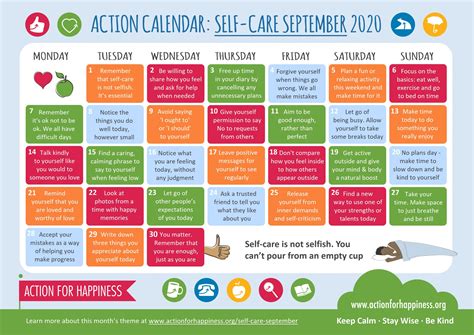 Action For Happiness Self Care September Shine Aloud Uk