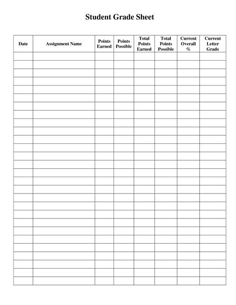 7 Best Images Of Printable Grade Sheet For Students Student Grade