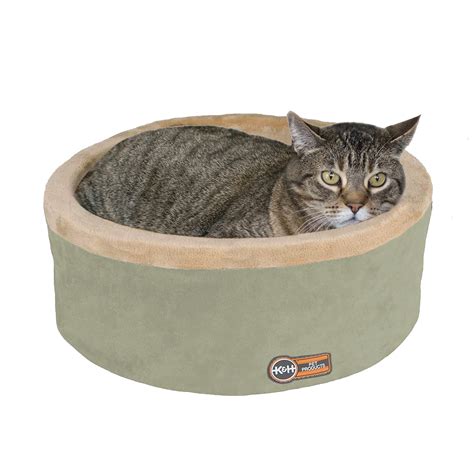 Kandh Pet Products Thermo Kitty Bed Heated Cat Bed Large 20 Inches Sage