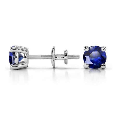 Blue Sapphire Round Gemstone Stud Earrings In White Gold 4 5 Mm