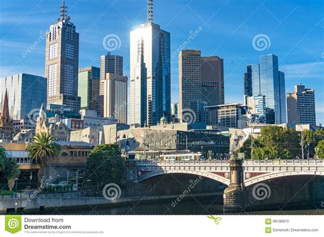 Melbourne Cityscape On Bright Sunny Day Stock Photo Image Of River