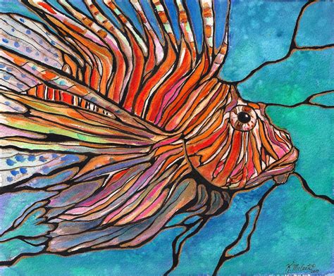 It's perfect for greeting cards, posters, travel design, postcards, wrapping paper, scrapbooking design. Colorful LIONFISH Tropical Fish Coral Reef Art by karenmccantsart | Aquatic art, Coral reef art ...
