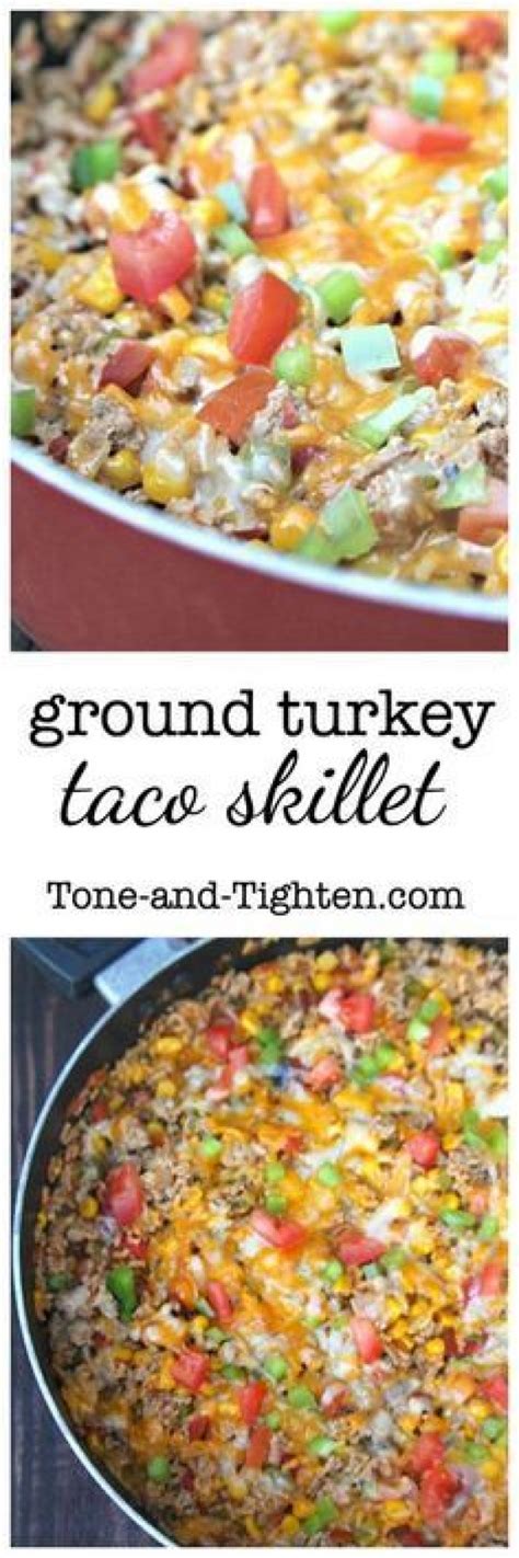 15 easy ground turkey recipes: Ground turkey Taco Skillet on MyRecipeMagic.com #paleodinner in 2020 | Ground turkey tacos ...