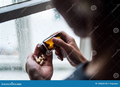 Depressed Woman Indoors at Home, Mental Health and Drugs Addiction