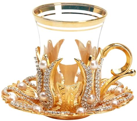 Set Of Turkish Tea Glasses Set Saucers Holders Silver