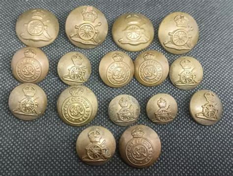 Vintage Uniform Buttons Brass British Military Ww2 Era Kings Crown