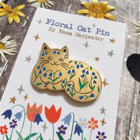 Bluebell Cat Enamel Pin Cat Badge Floral Cat Pin T Etsy
