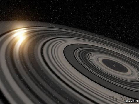Planet j1407b looks similar to saturn but is much bigger, with enormous rings. Distant exoplanet hosts giant rings