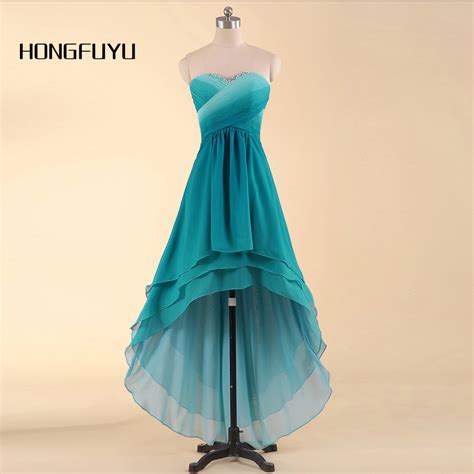 Hongfuyu Sweetheart Ombre Chiffon Beaded Pleat Mint Green Hi Low Prom Dresses 2018 Lily Collins