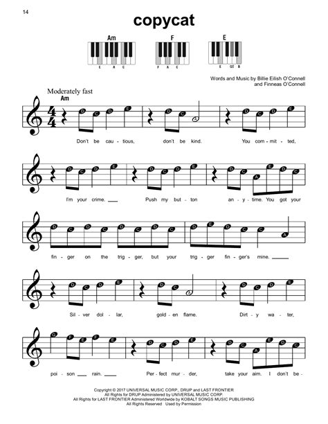 Copycat Sheet Music Billie Eilish Super Easy Piano