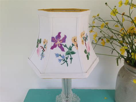 Vinage Embroidery Floral Hex Bell Lampshade Pretty Colors Etsy