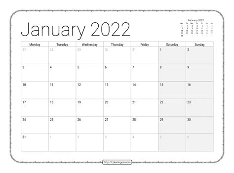 Printable Monthly 2022 Calendar Pdf