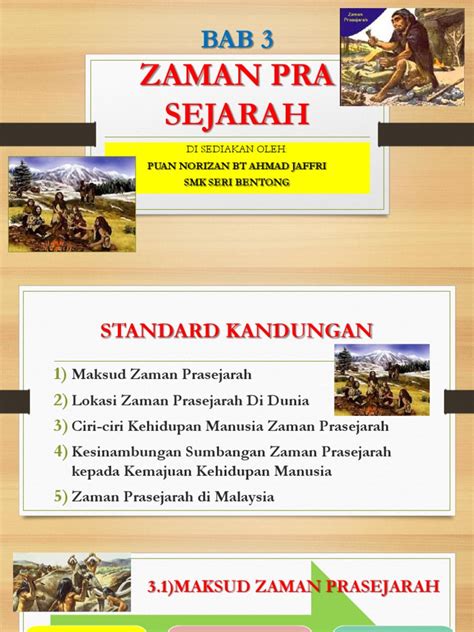 Zaman air batu terbahagi kepada empat tahap zaman, iaitu zaman miosen, zaman pliosen ahli paleontologi yang mengkaji sejarah bumi berpendapat bahawa hidupan di bumi bermula semenjak 545 juta tahun dahulu. Bab 3 Zaman Pra Sejarah