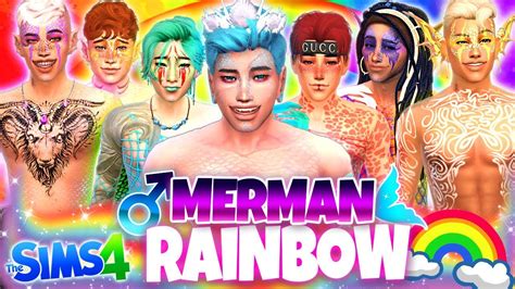 🌈beautiful Rainbow Mermen🧜‍♀️ Sims 4 Cas Challenge Youtube
