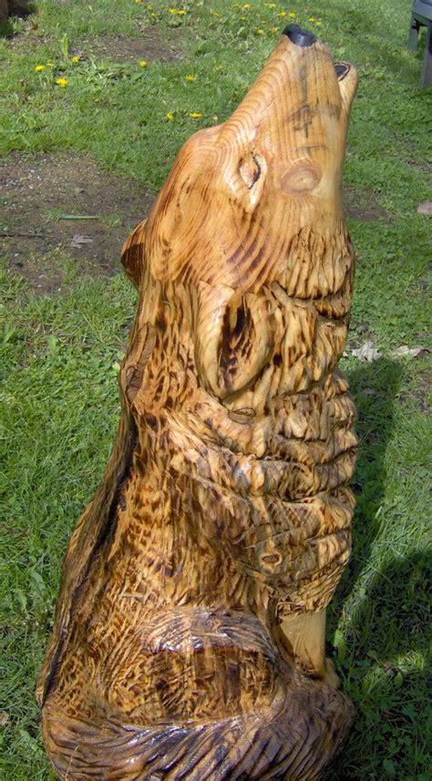 Chainsaw Carved Howling Wolf Carving Chainsaw Wood Carving Wood