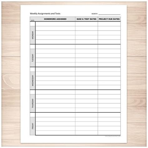 › free printable homeschool lesson worksheets. Weekly School Assignments and Tests Sheet - Printable at ...