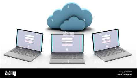 Computer Cloud Concept Clouds And Computers Laptops Isolated On White