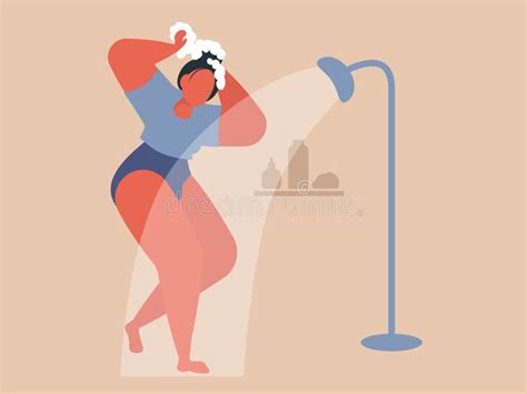 woman taking shower cool vector flat design illustration on daily routine with confident adult