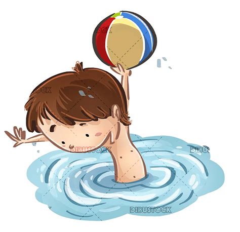 Niño Jugando Con La Pelota En El Agua Dibustock Ilustraciones