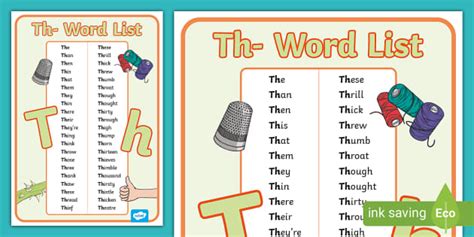 English Letter Pairs Word Lists Beginning With Th Twinkl